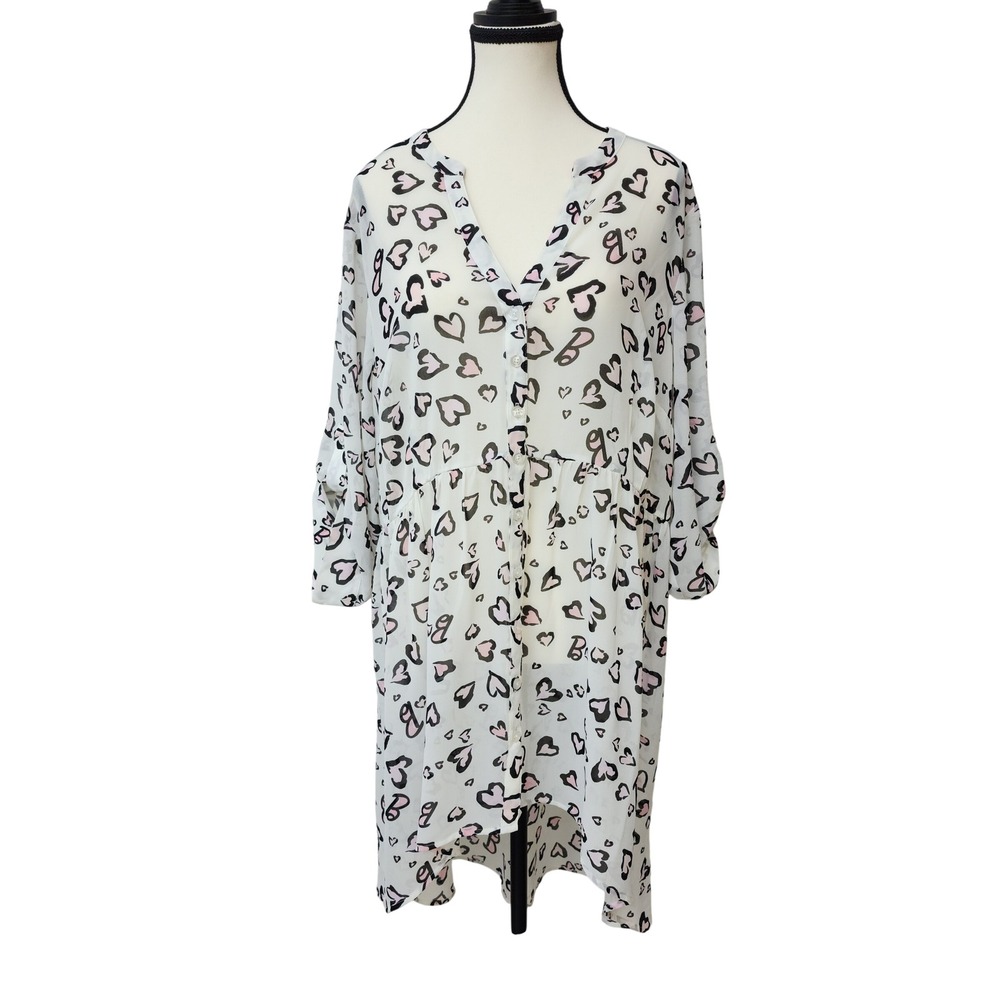 Torrid Barbie Lexie tunic sheer 2X 18-20 White Heart Print Chiffon‎ NWT